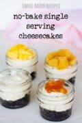 4 mason jars filled with individual cheesecakes.