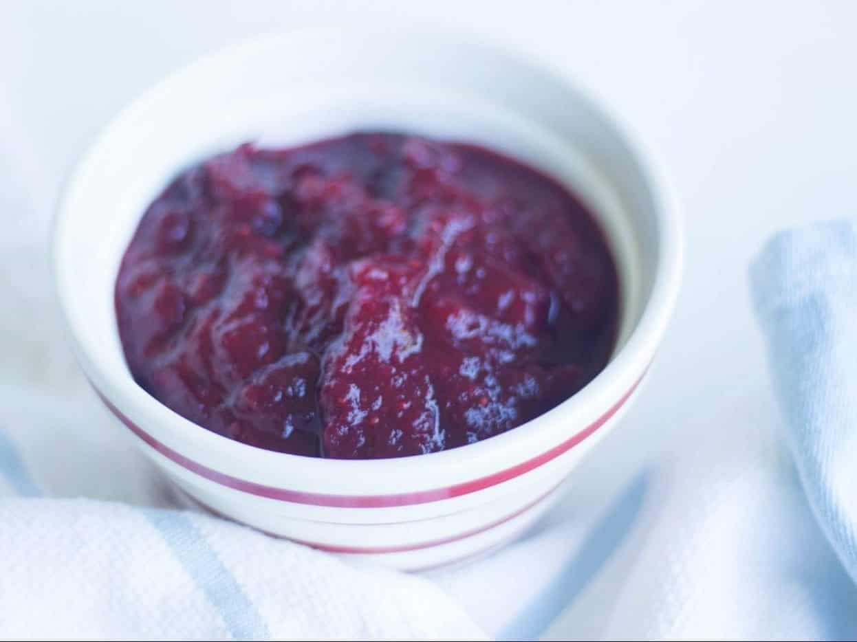 bowl of homemade cranberry sauce.