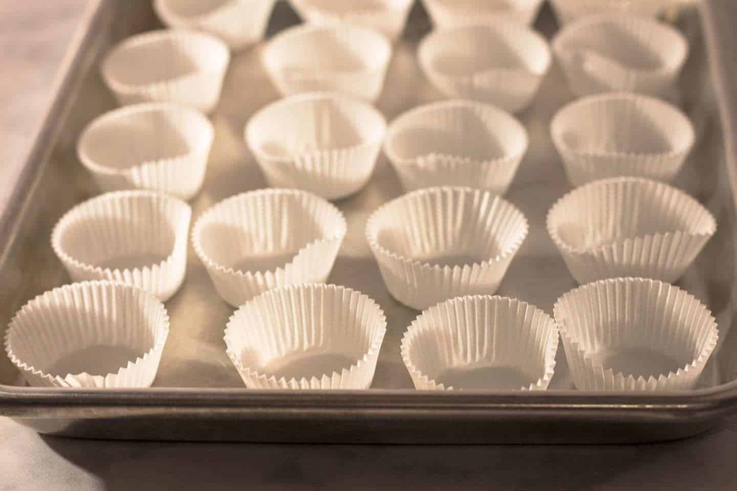 mini paper liners on baking pan
