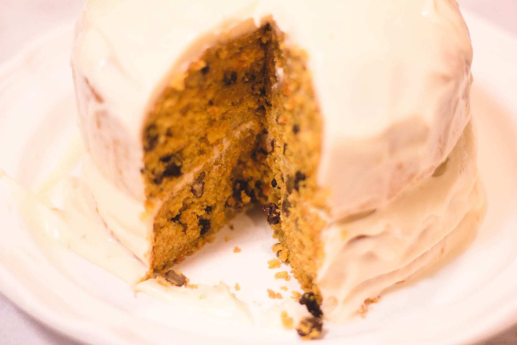 carrot cake that has been cut