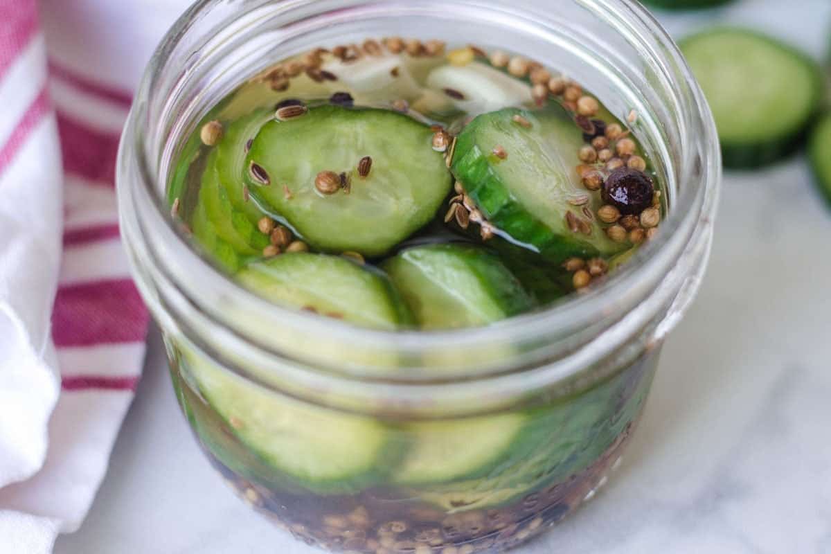 cucumber slices in vinegar