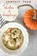 bowl of chicken and dumplings