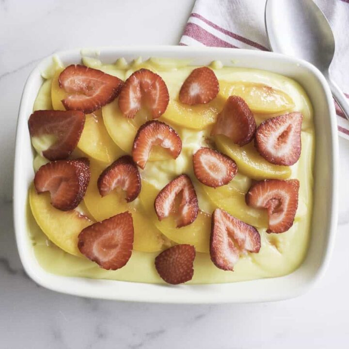 Easy No Bake Strawberry Peach Pudding Pie • A Weekend Cook®