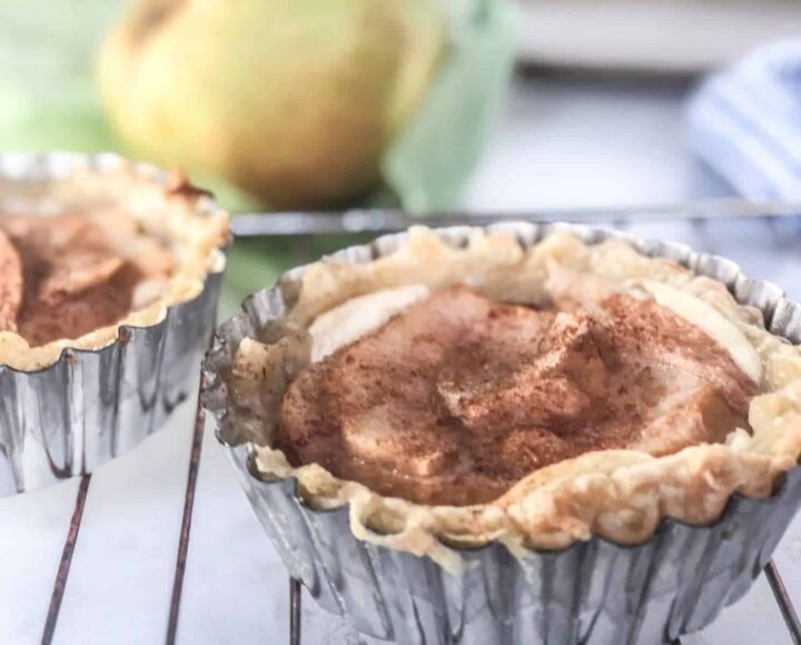 puff pastry pear tart in individual tart pan
