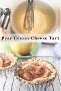 Small tart topped with fresh baked pears.