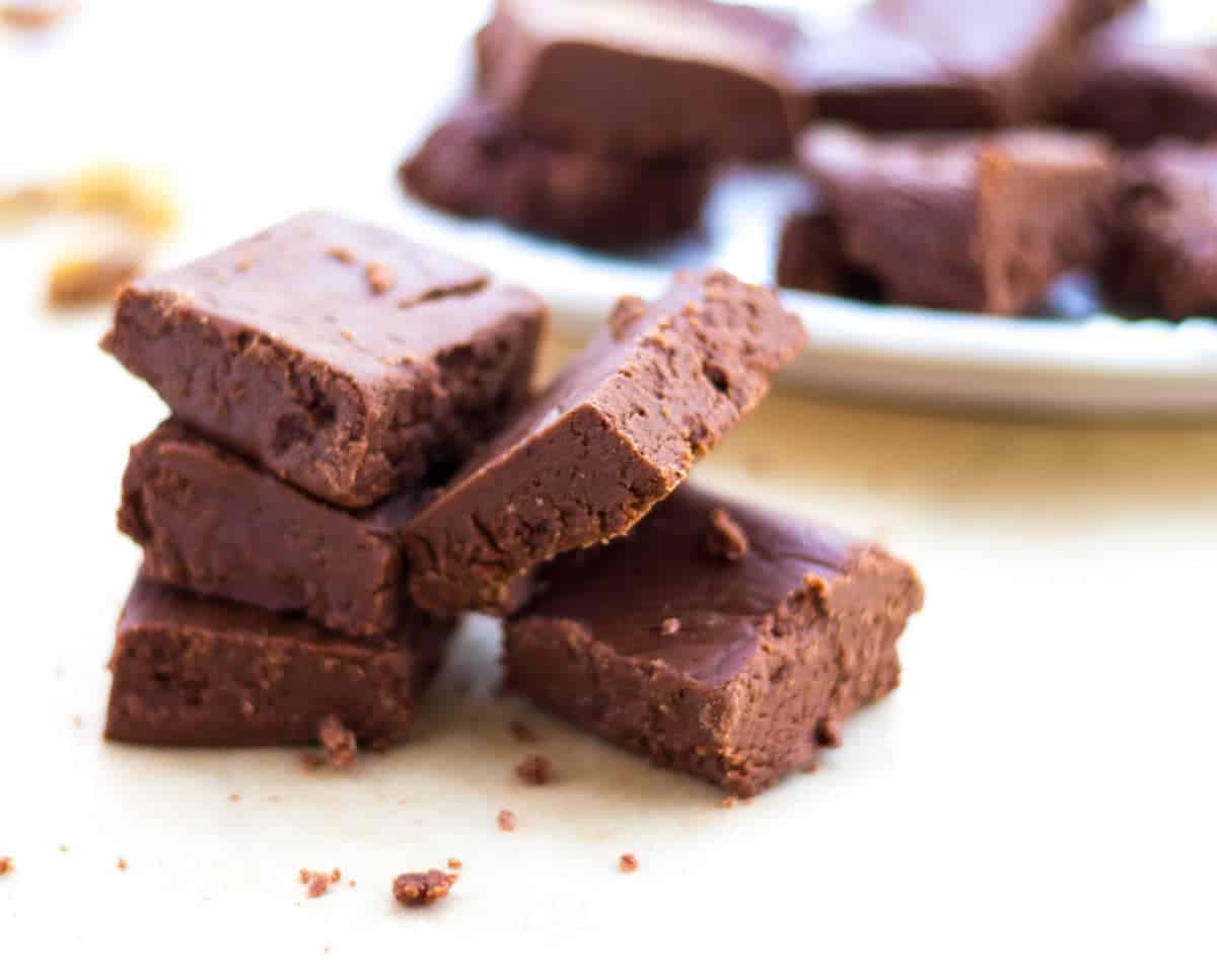 cut up fudge on parchment paper.