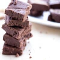 stack of homemade fudge on table.