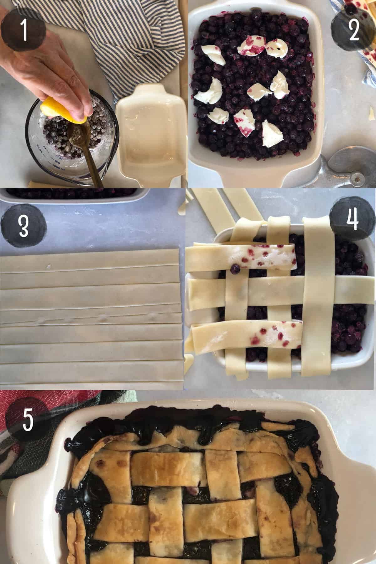 steps in photos to make blueberry cream cheese pie