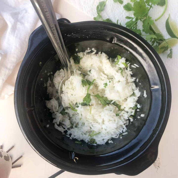cilantro lime rice in a slow cooker.