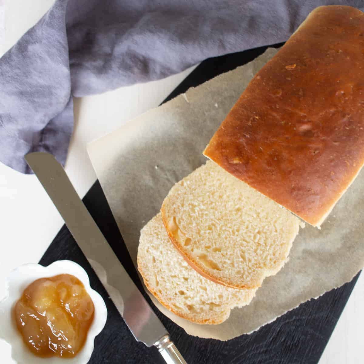 Slice homemade bread.