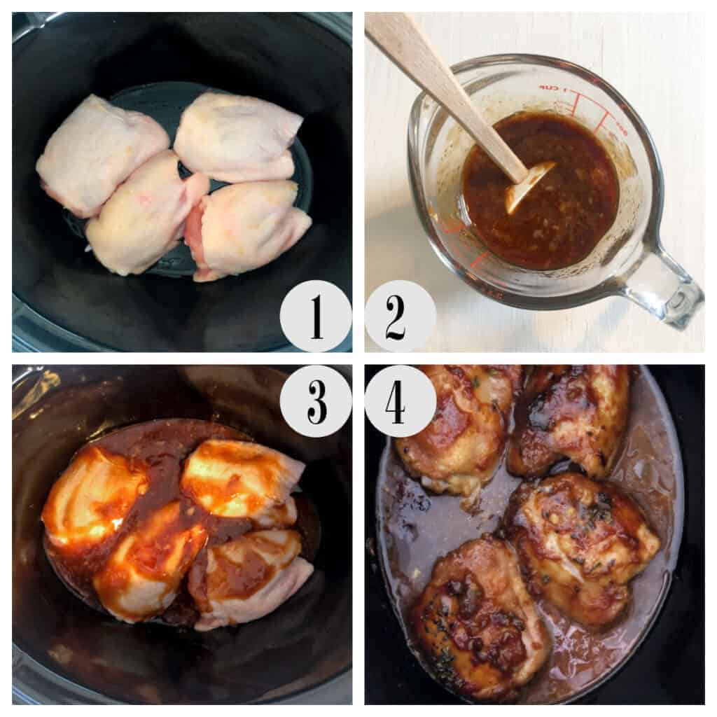 collage of steps to make honey garlic chicken