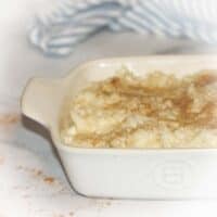 rice pudding in small baking dish.