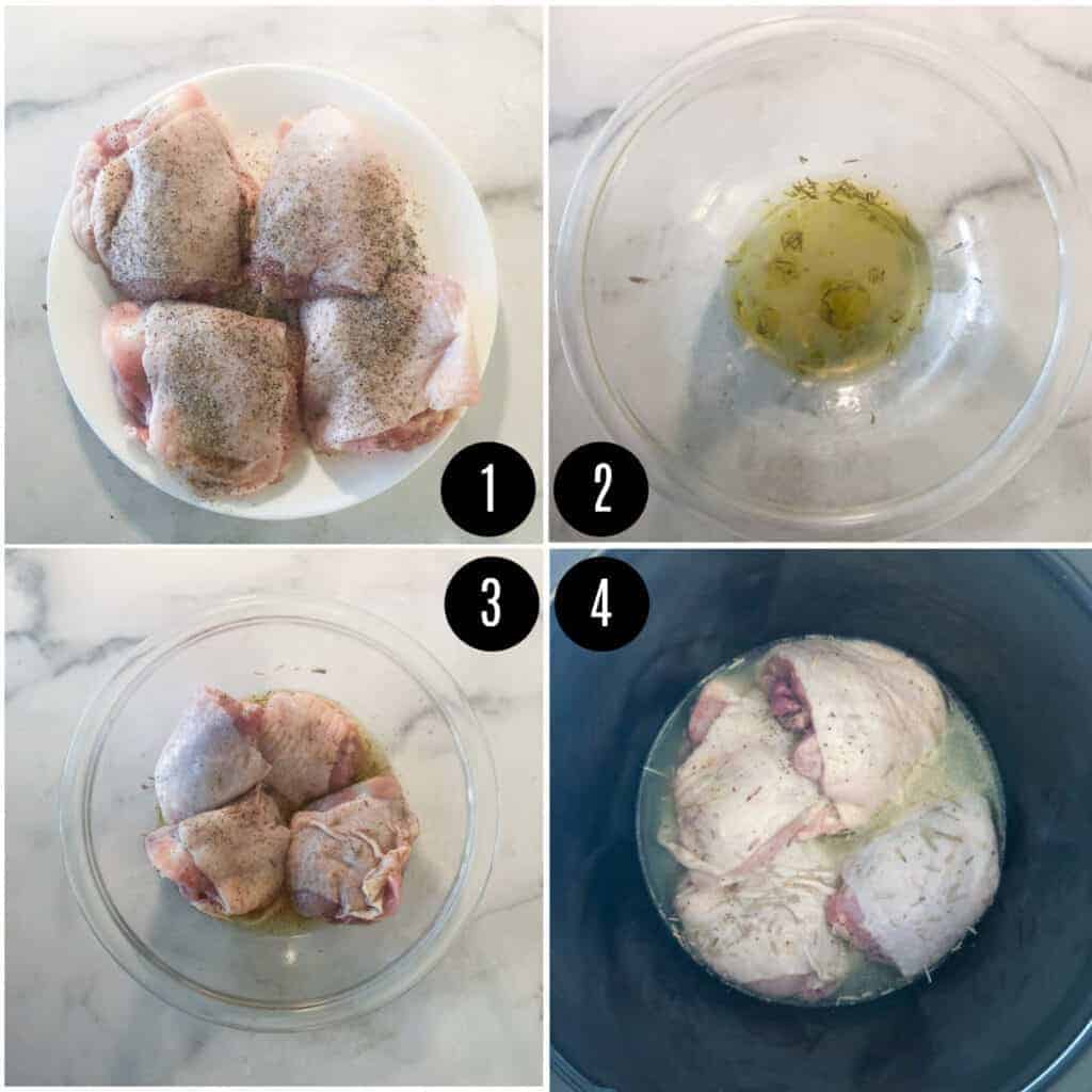step by step photos for slow cooker tuscan chicken thighs.