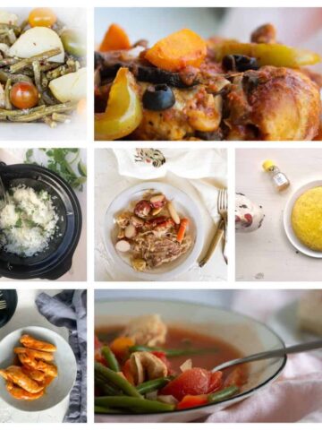 collage of recipes made in small slow cooker.