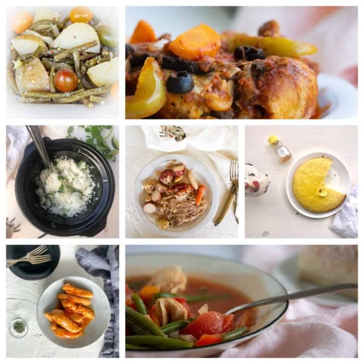 collage of recipes made in small slow cooker.