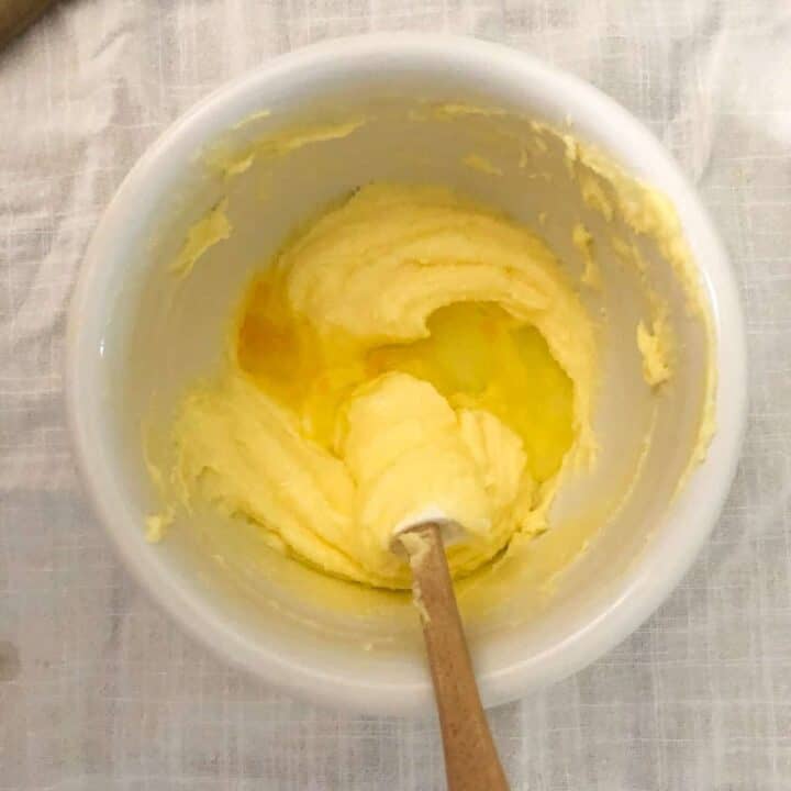 Creamed butter and sugar with egg added.