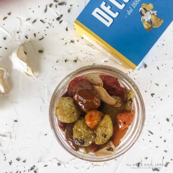 Small mason jar of roasted grape tomatoes