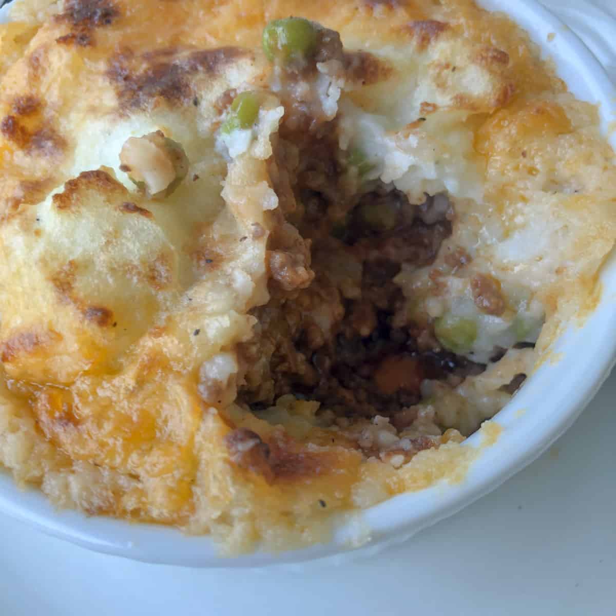 Close up of meat filling of a cottage pie.