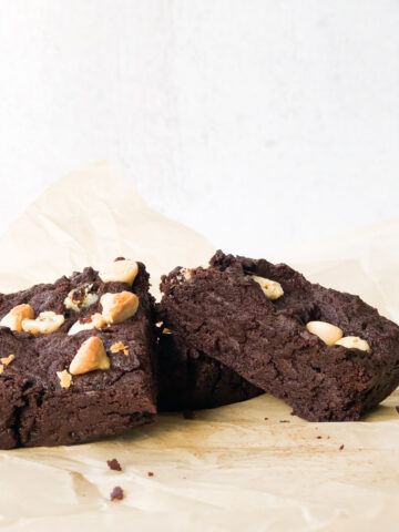 Brownies on parchment paper.