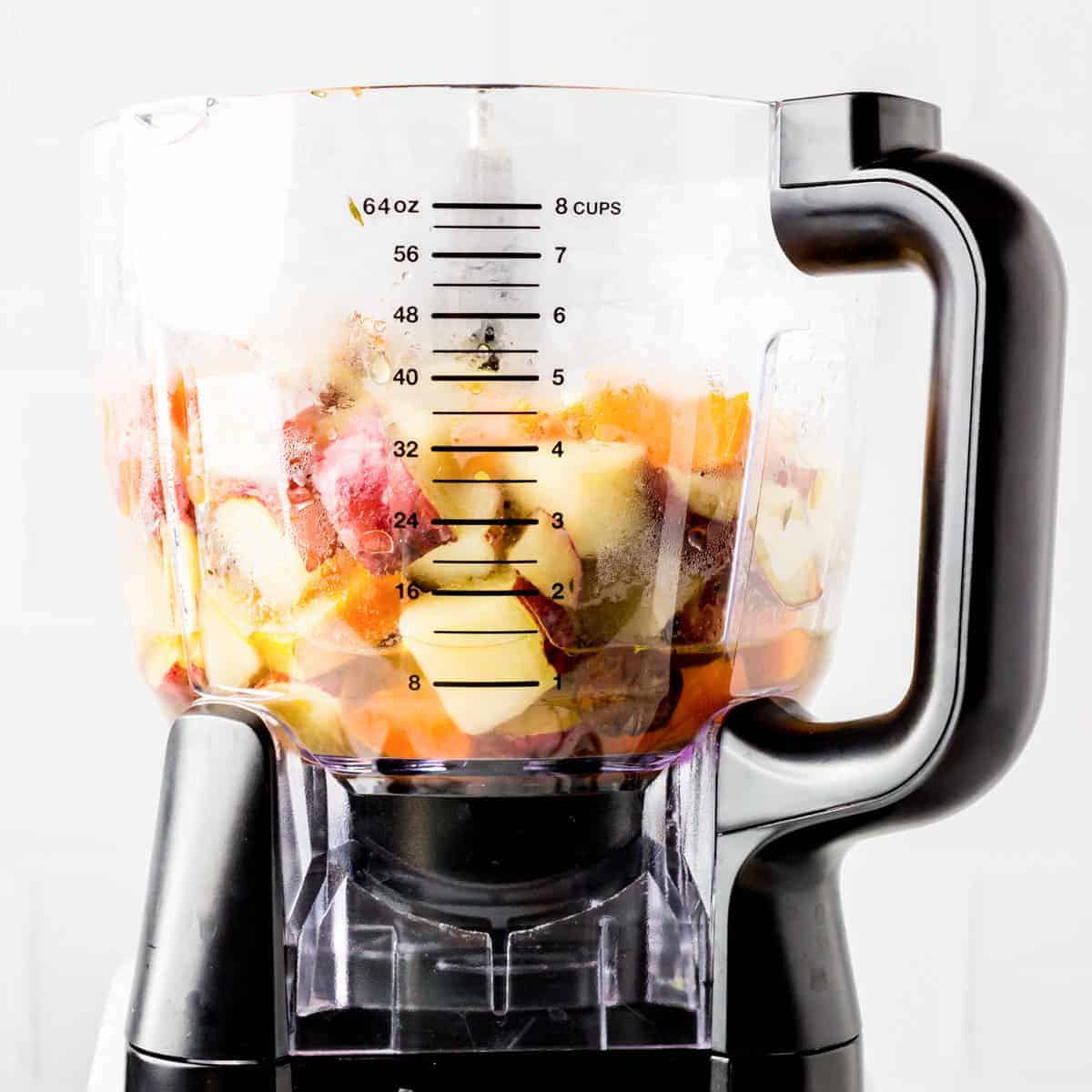 Blender with roasted vegetable.