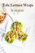 Tofu lettuce wraps on square plate.