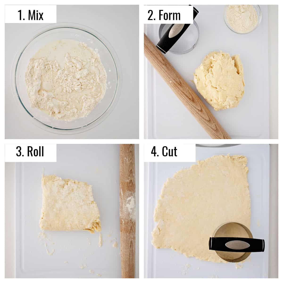 Biscuit dough in various forms.