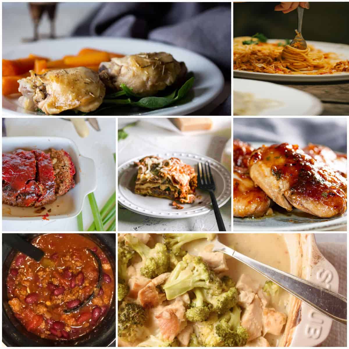 Collage of seven dinners for one.