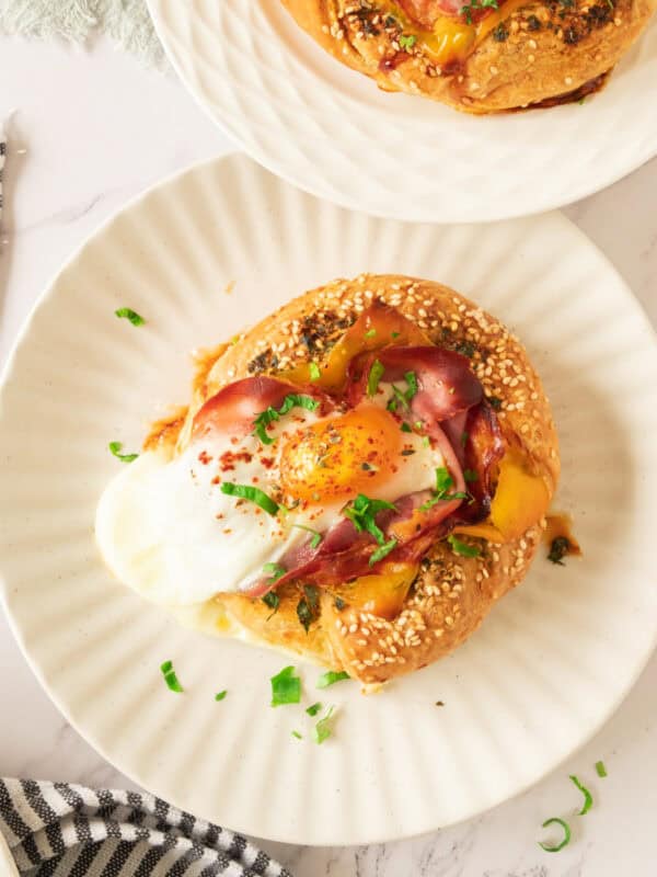 Prosciutto, Salami and Egg in A Hole Bagel