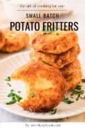 potatoe fritters stacked on plate.