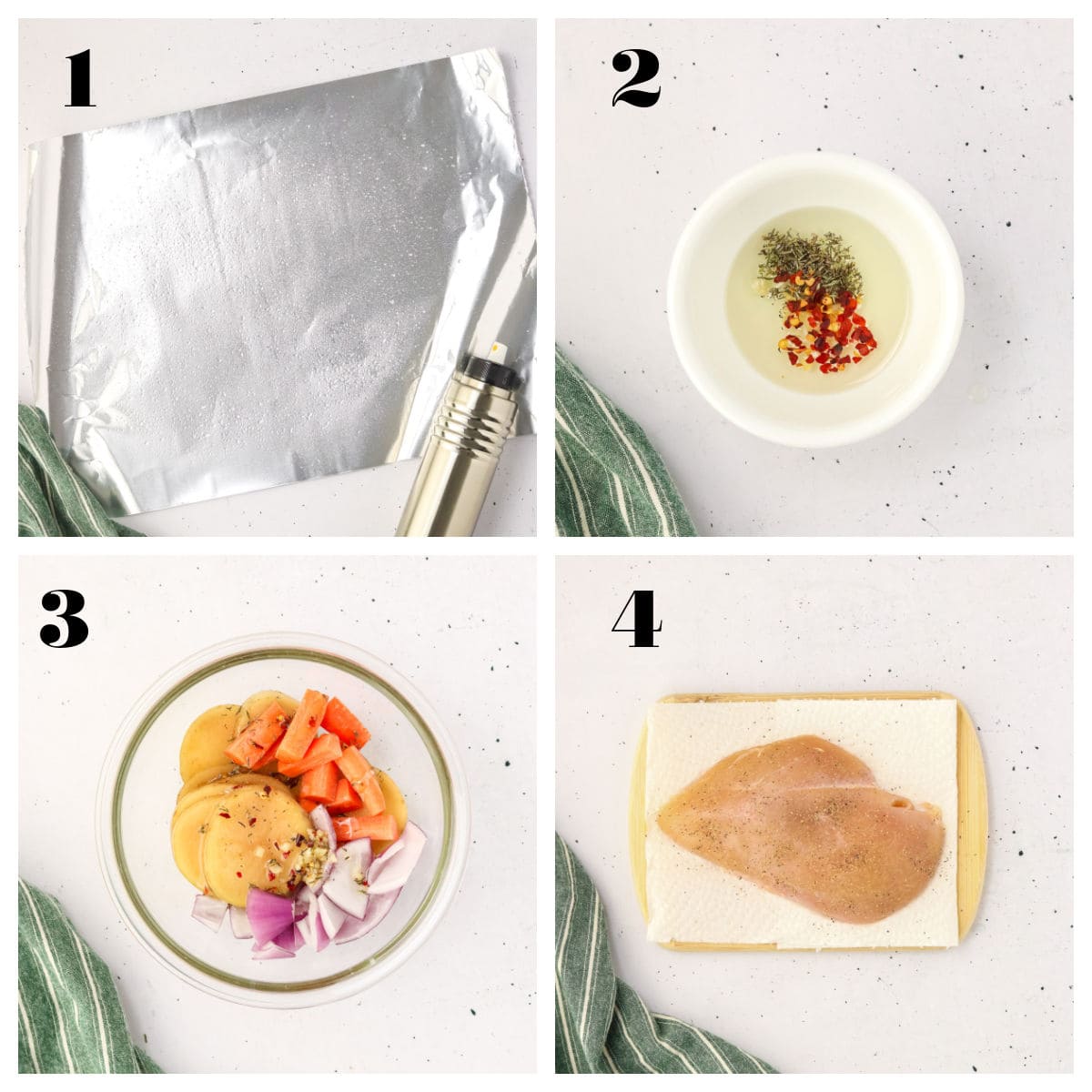 Sheet pan chicken and vegetables steps 1-4