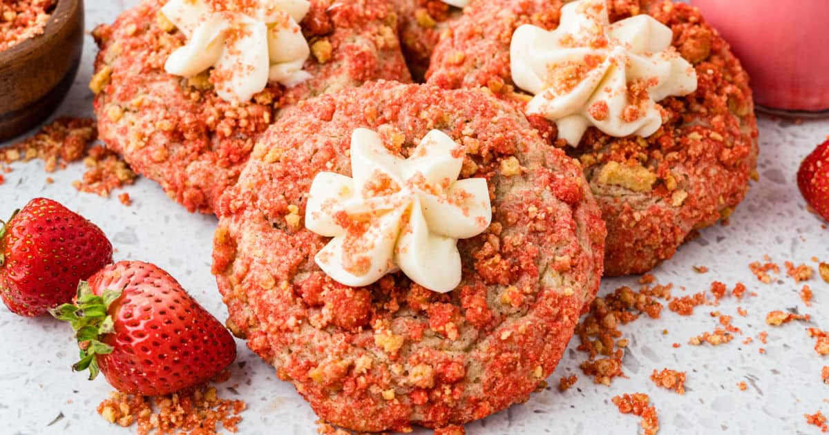 strawberry crunch cookies on plate.